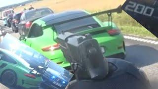 ⭐⭐⭐⭐⭐Insane Porsche GT3 RS Police Pursuit spike strips and 200+ km/h chase at gunpoint , arrested!
