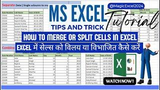 Merge or Split Cells in Excel | Extract Day, Month & Year from date | Text to column | Excel