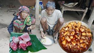 PORK CURRY cooking by rural old grandma & grandpa || traditional recipe || village life cooking