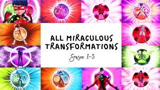 MIRACULOUS |  ALL TRANSFORMATIONS - Season 1 to 5 ️ | Tales of Ladybug and Cat Noir