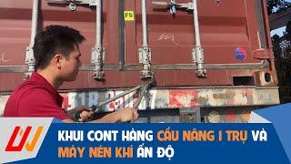 Cầu nâng 1 trụ, máy nén khí Ấn Độ nhập kho Uni Việt