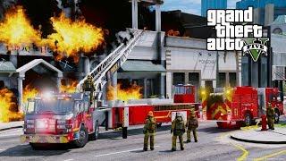 Tiller Ladder Firetruck Responding To Intense Fire in GTA 5