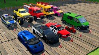 FIRE TRUCK!, MINI CAR!, POLICE CAR!, MONSTER CAR!, CARS WITH HORN!, MINIBUS! CAR GAME - FS 22