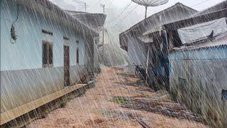 Heavy rain in my village, Indonesia, Very cold, Heavy rain sounds for sleeping, ASMR for insomnia