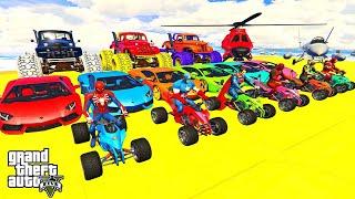 GTA V MEGA RAMP VS CARS, BIKES, PLANES FRANKLIN WITH SPIDERMAN ARMY TRIED IMPOSSIBLE CHALLENGE#gta5