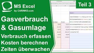 In MS Excel Gasverbrauch erfassen | Kostenermittlung und Zeitübersicht | Teil 3 - www.carinko.com