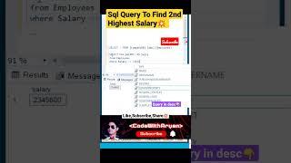 SQL-SERVER Queries To Find 2nd Highest Salary #shorts #shortsvideo #sql #sqlserver 