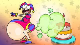 Fart-Powered Belly Cake Blowout!  Hilarious Cartoon Pomni Belly Balloon Explosion