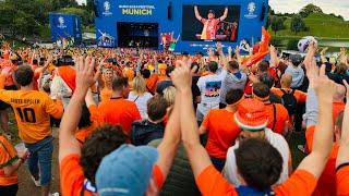  Oranje fans dance in the EURO 2024 Fanzone at Olympiapark Munich #nothinglikeoranje