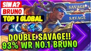 DOUBLE SAVAGE!! 93% Win Rate No.1 Bruno [ Top 1 Global Bruno ] SIWA? - Mobile Legends Emblem Build