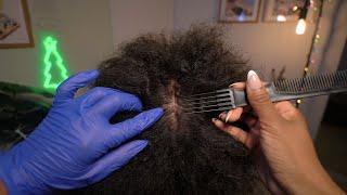 ASMR | Relaxing Scalp Treatment on Dry Afro Hair |   Tingly Scalp Check, Scratching + Trim