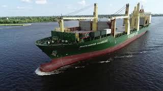 Aerial Drone Video of Cargo Ship Rickmers Hamburg Delaware River Philadelphia