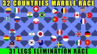 32 Countries Elimination Marble Race with 31 legs / Marble Race King