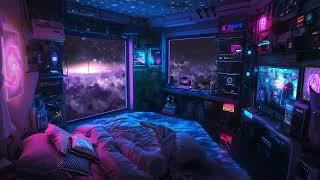 Across the Galaxy | Day-Glo Space Ship Bedroom with Blue Noise | Deep Sleep Space Sounds | 10 hours