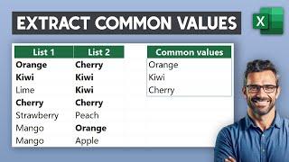 How to Extract common values from two lists in Excel - Extract unique common values