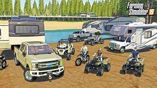 CAMPING AT THE LAKE WITH THE CREW! ATVS, RZR & DIRTBIKES (ROLEPLAY) | FARMING SIMULATOR 2019