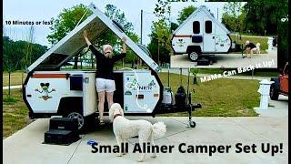 Aliner Scout Lite Camper, easy setup for camping trips.  This small camper is Lightweight pulls easy