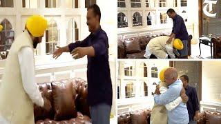 Bhagwant Mann greets Arvind Kejriwal and Manish Sisodia