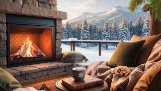 Cozy Winter Porch Ambience  Relaxing Crackling Fire Sounds and Snow Falling