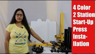 How to install 4 color 2 stations screen printing start-up press