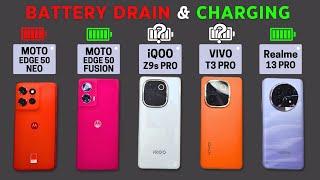 (5G) BATTERY DRAIN & CHARGE | Moto Edge 50 Neo vs Moto Edge 50 Fusion vs iQOO Z9s Pro vs VIVO T3 Pro