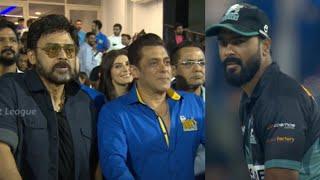 Salman Khan and Venkatesh observing Vivek Gopan's batting | Mumbai Heroes vs Kerala Strikers | CCL