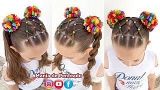 Penteado Infantil Rede em Ligas com Maria Chiquinha | Two Ponytails or Buns with Elastics for Girls