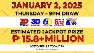 WATCH: PCSO Live Lotto Result Today 9PM January 2 2025 | LRT PH