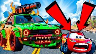 ️Big & Small vs Epic Escape️McQueen and Mater VS BURNING ZOMBIE  Eater Cars in BeamNG.Drive