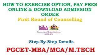 PGCET  - How to Exercise Option, Fees Payment and Download Admission Order