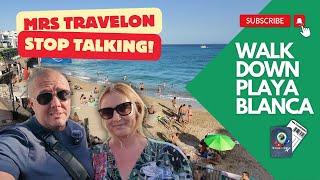 Trying to walk in Playa Blanca with Mrs TravelON if she ever stops talking  New places & views!
