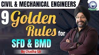 Civil & Mechanical Engineers || 9 Golden Rules for Sfd & Bmd || By Chadha Sir