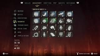 Horizon Zero Dawn-Menu Inventory and notebook