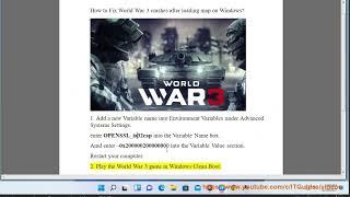 Fix World War 3 crashes after loading map on Windows 11/10/8