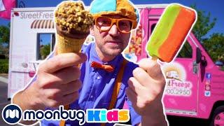 BLIPPI Explores an Ice Cream Truck | Nursery Rhymes & Kids Songs | Moonbug Kids Play and Learn