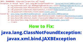 How to Fix : java.lang.ClassNotFoundException: javax.xml.bind.JAXBException