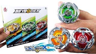 BEYBLADEX FLAME BX-08 3 PIECE SET UNBOXING! HELLS SCYTHE  WIZARD ARROW  Y KNIGHT SHIELD ️ COMBOS!