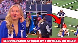 Dallas Cowboys cheerleader in tears after a hit on head from Brandon Aubrey blunder football kick