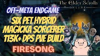 ESO Off Meta Six Pet Hybrid Magicka Sorcerer (MagSorc) 113k+ PVE DPS Firesong DLC Build