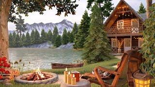 Cozy Mountain Cabin by the Lake Ambience with Campfire, Lake Waves and Relaxing Summer Forest Sounds