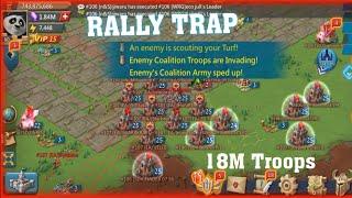 DEFENDING RALLIES WITH 18M TROOPS - LORDS MOBILE RALLY TRAP || F2P RALLY TRAP KVK ACTION