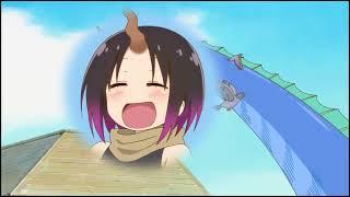 Elma bathing in the river with her dragon form
