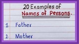 Names of Persons examples | 10 | 20 Persons | Nouns names of persons | in English