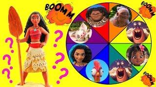 Moana Toys Spin the Wheel Game w Moana, Baby Moana, Maui, Pua, Lava Monster & Tamatoa Disney Dolls!