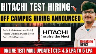  Hitachi Direct Test Hiring | 2 New Apply Link | Instant Test Mail | OFF Campus Drive | Mass Hiring