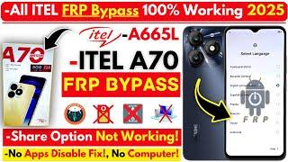 Unlock ITEL A70 FRP Bypass 2025 Without PC -ITEL A665L Frp Google Account Settings Not Open 100% Fix