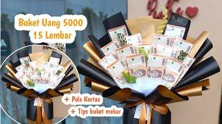 Tutorial Buket Uang 5000 15 lembar | Tips Buket Mekar Hemat Kertas