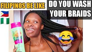 HOW TO WASH BOX BRAIDS NO FRIZZ + DRYING HACK | BEING A NIGERIAN IN THE PHILIPPINES