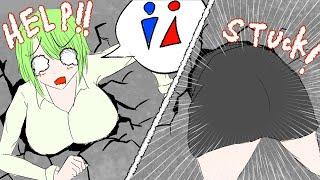 Girl farts and panty poop accident!? She stuck in the wall...【anime】