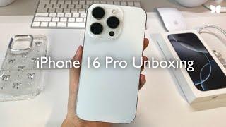  iPhone 16 Pro (white) aesthetic unboxing + accessories!